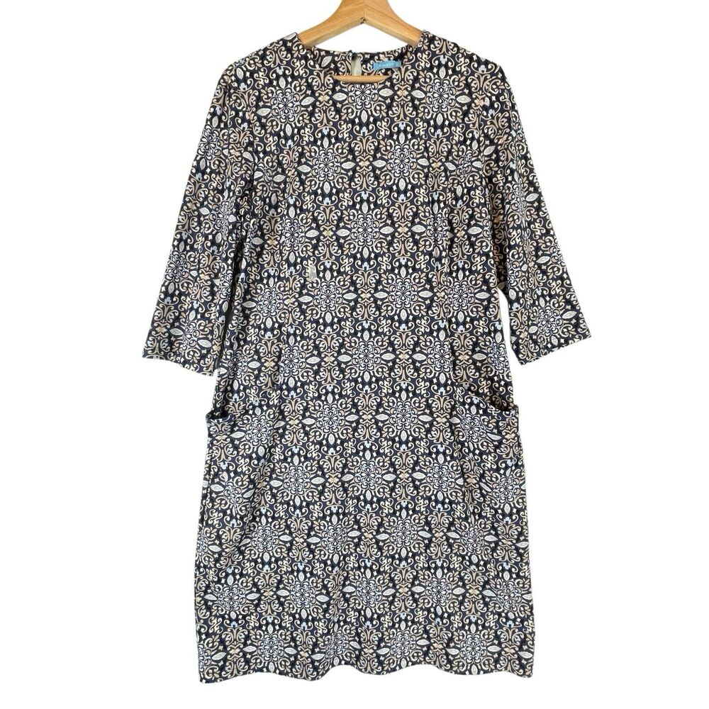J McLaughlin Catalina Cloth Dress Knee Length Pockets WOMENS SIZE XL Navy Blue